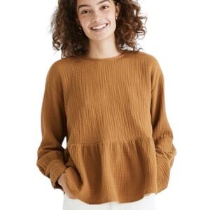 Madewell Mustard Long Sleeve Peplum Blouse